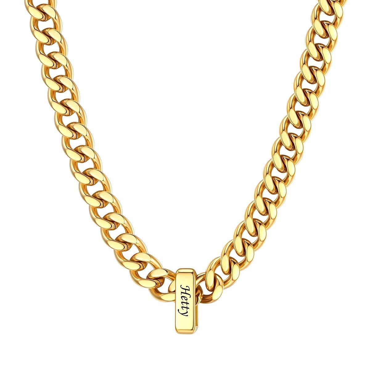 Personalized 1 Name Cuban Link Necklace Gold 