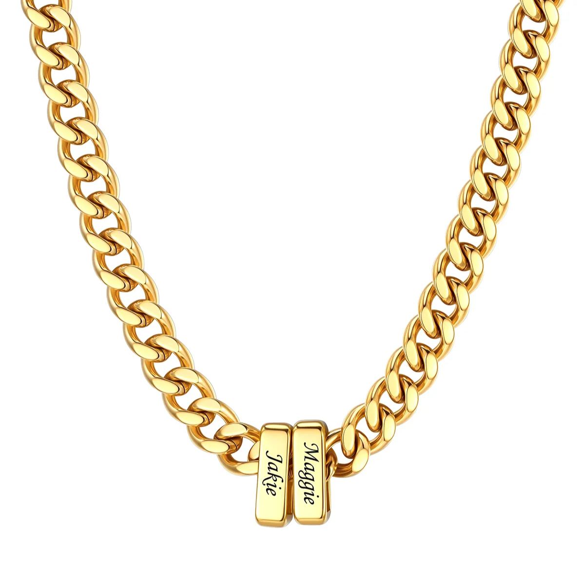 Personalized 2 Name Cuban Link Necklace Gold 