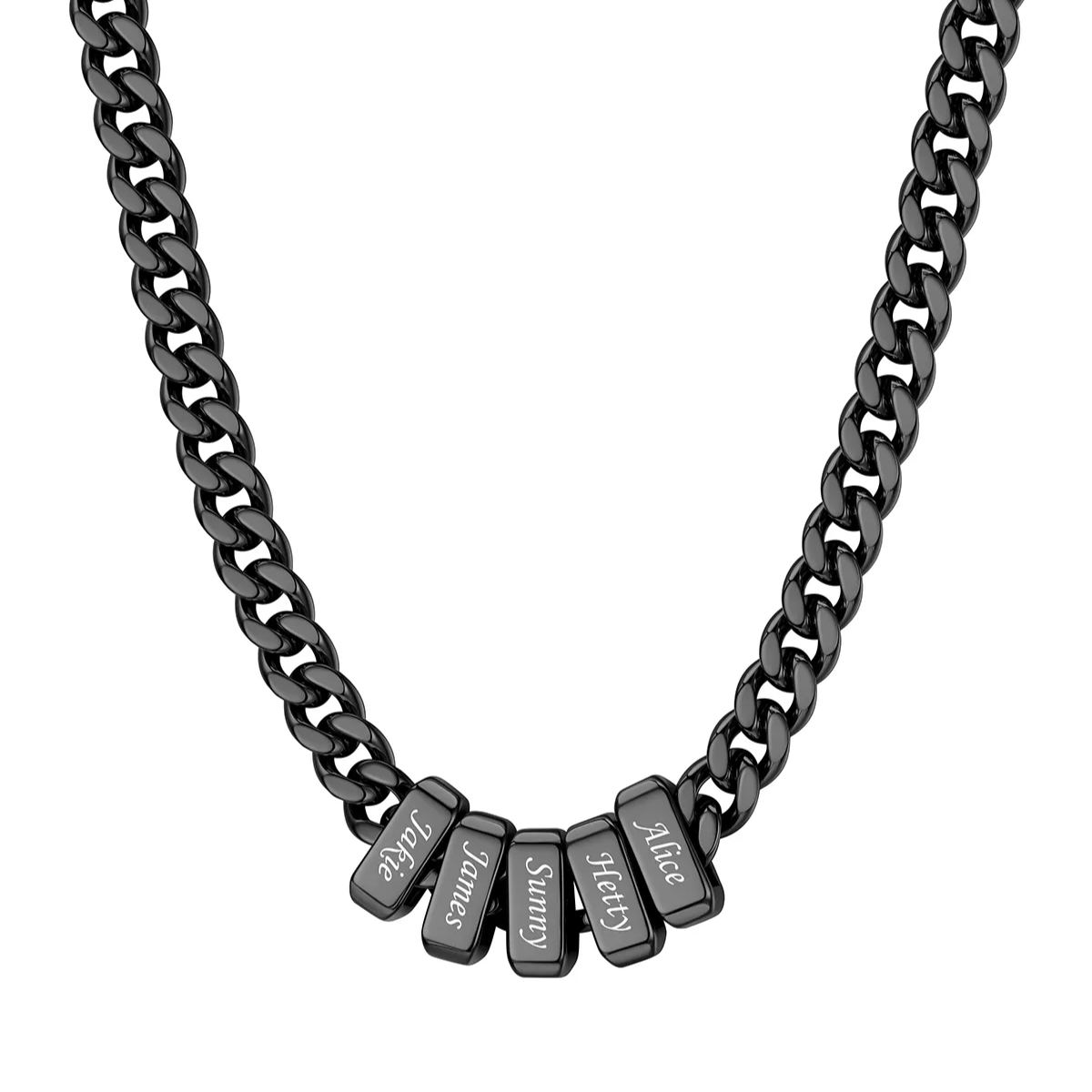 Personalized 5 Name Cuban Link Necklace Black 