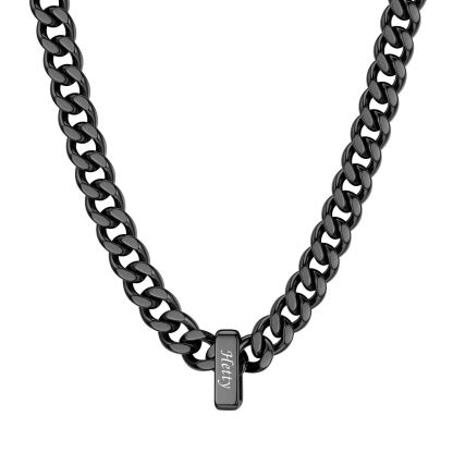 Personalized Name Cuban Link Necklace Black  9mm