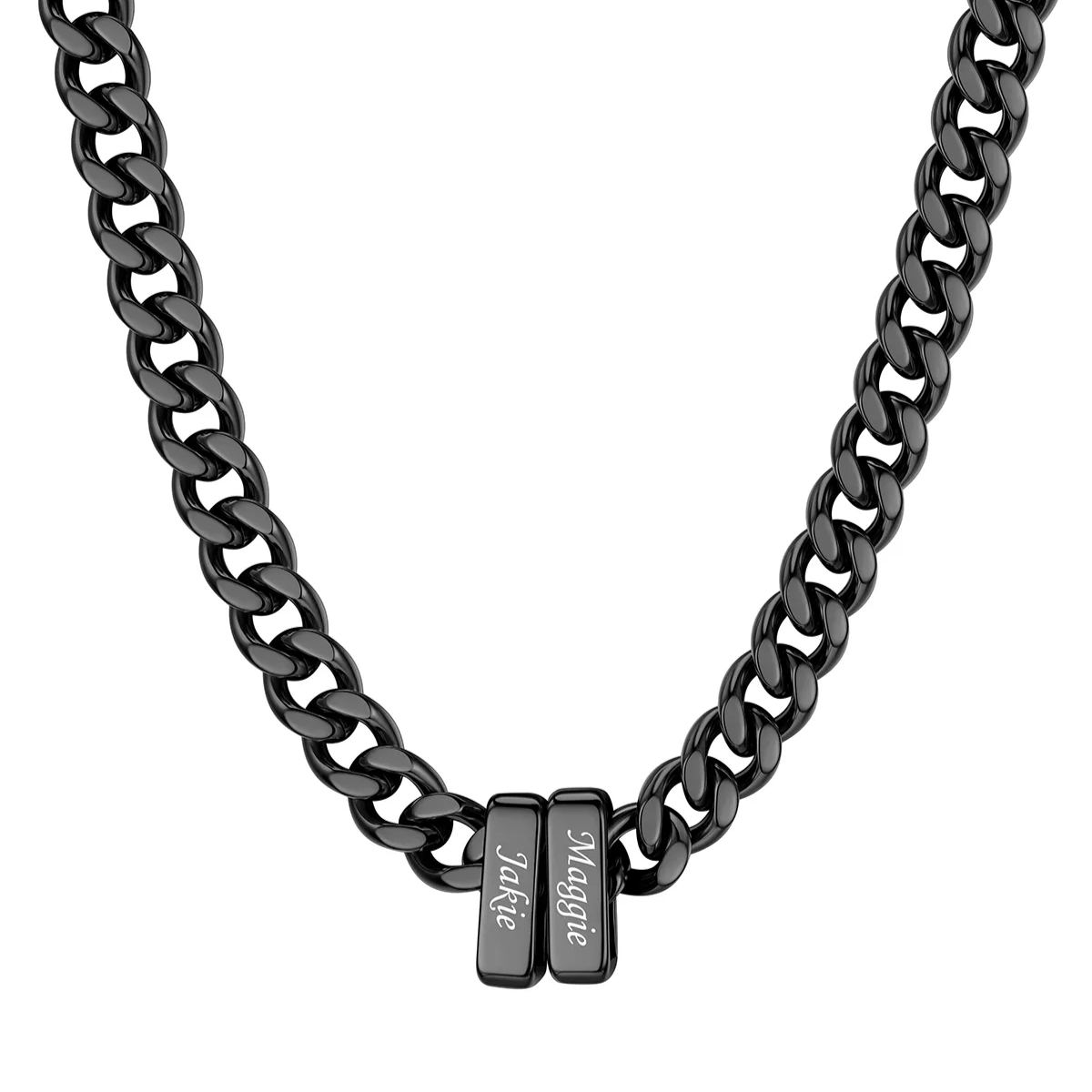 Personalized 2 Name Cuban Link Necklace Black  9mm