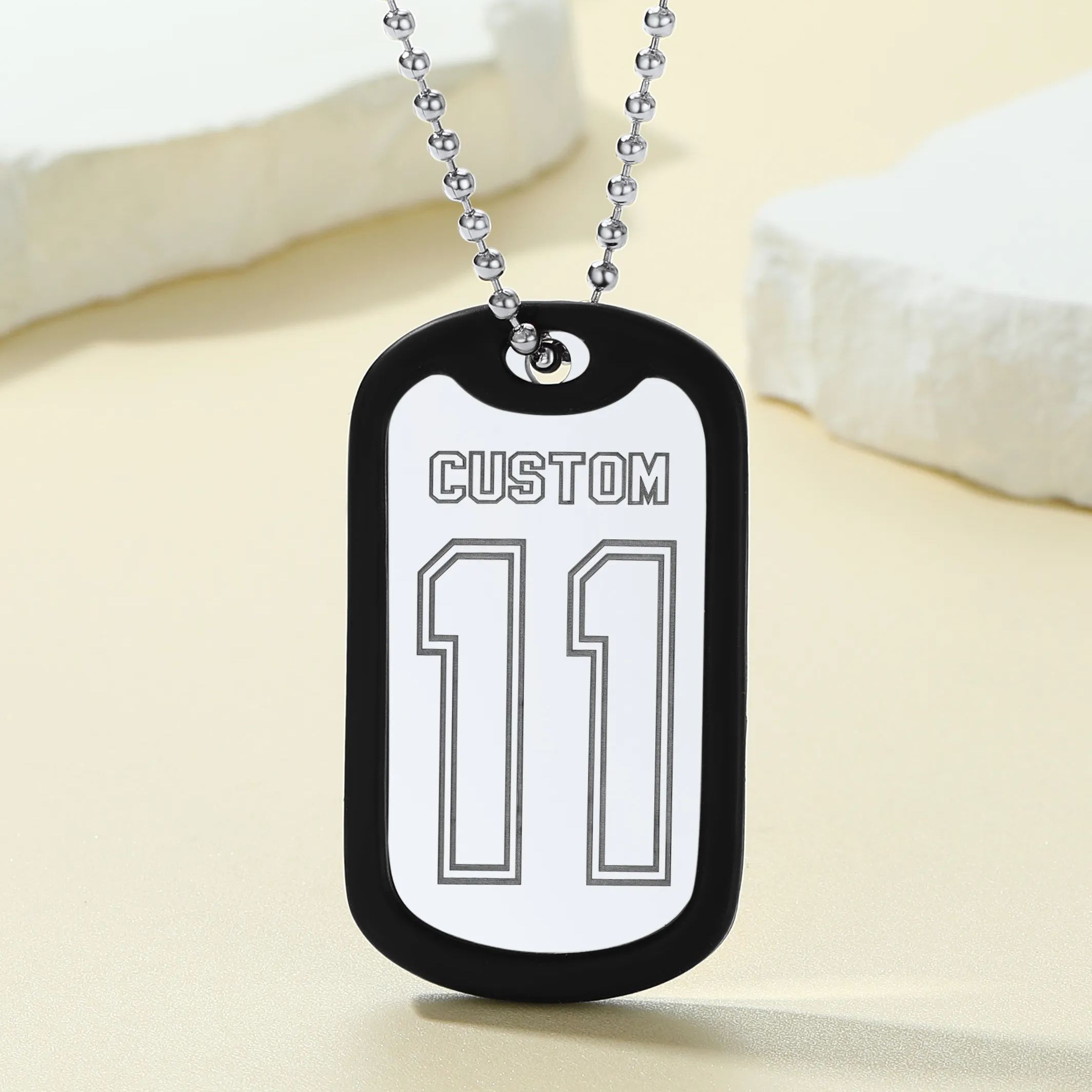 Personalised Number Dog Tag Necklace for Men Silver