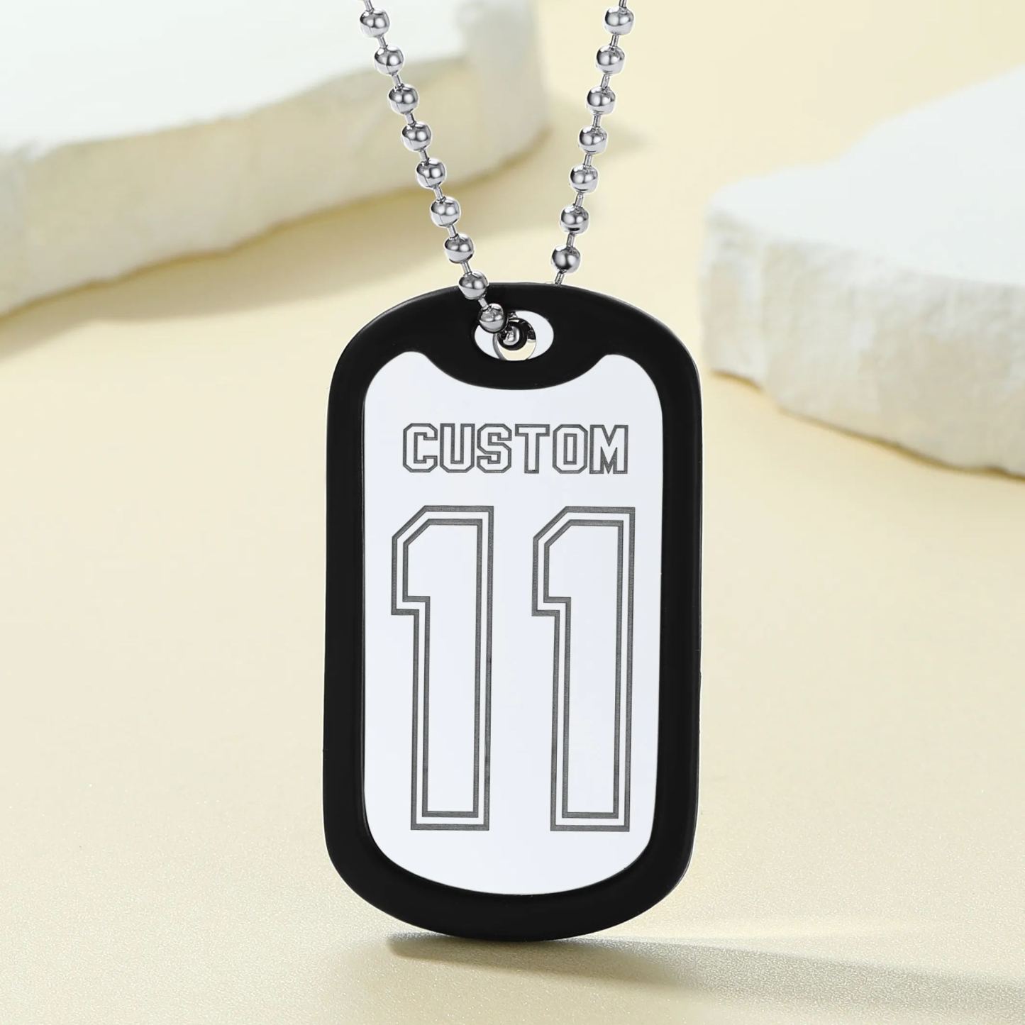 Personalised Number Dog Tag Necklace for Men Silver