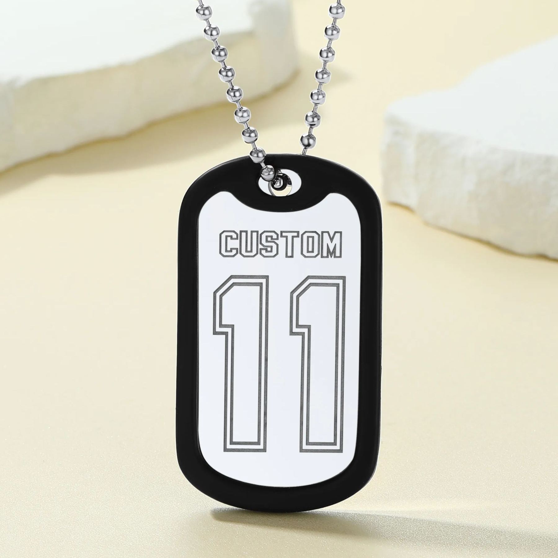 Personalised Number Dog Tag Necklace for Men Silver