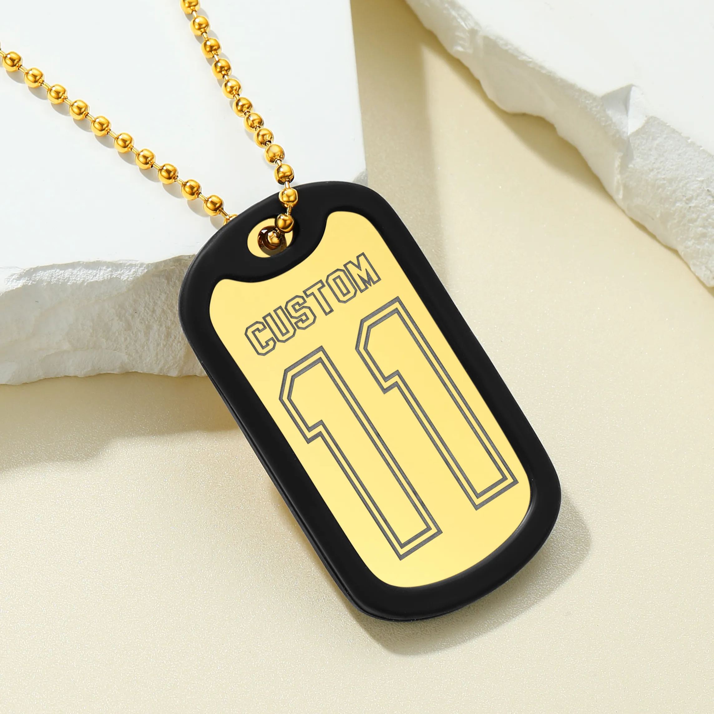 Personalised Number Dog Tag Necklace for Men Gold
