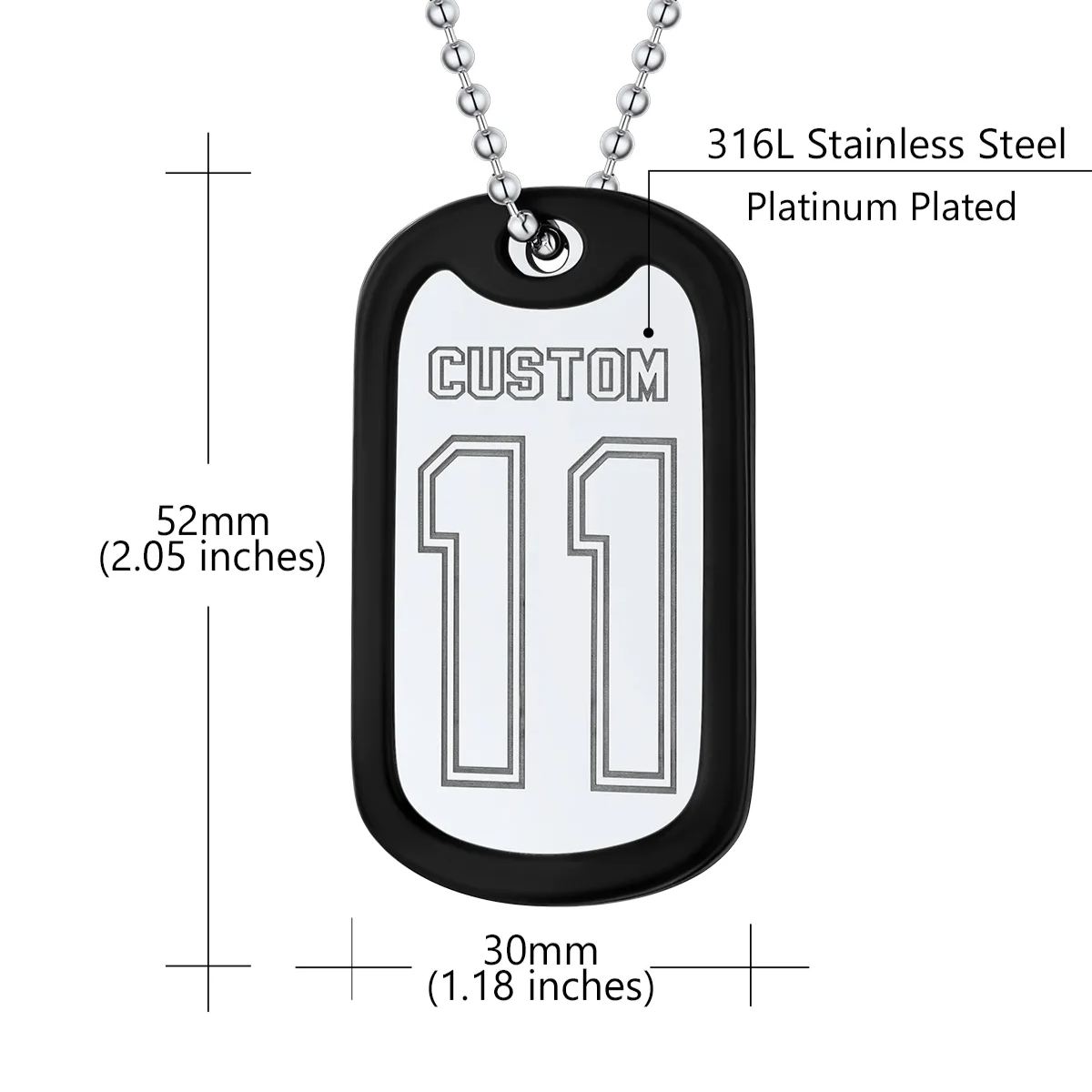 Personalised Number Dog Tag Necklace for Men Size