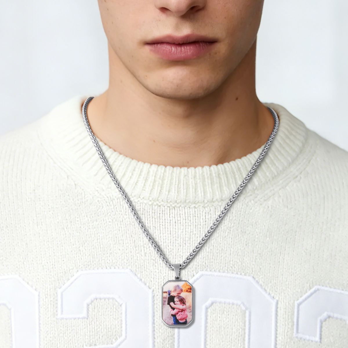 Customized Engraved Photo Octagon  Picture Necklace