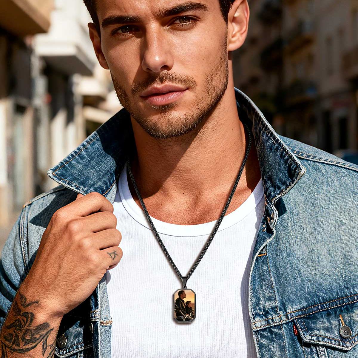 Customized Engraved Photo Octagon  Picture Necklace