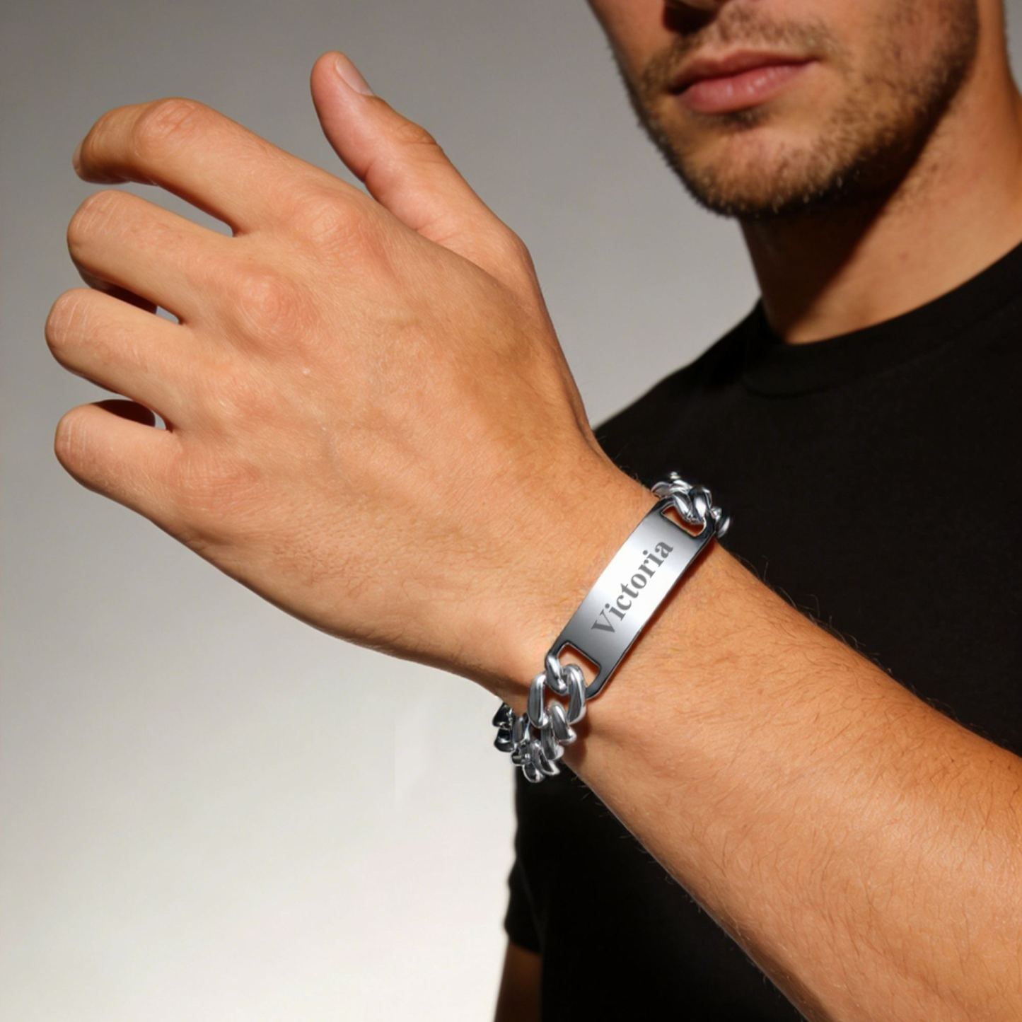Name Engraved for Men Custom Cuban Link Chain ID Bracelet 