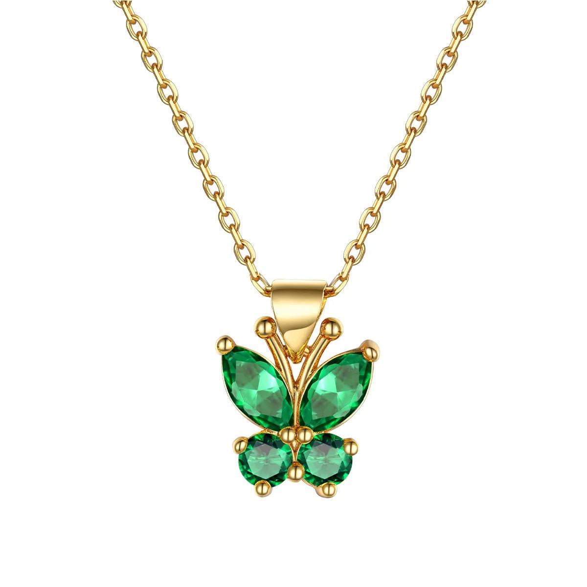 Sterling Silver Birthstone Butterfly Pendant Necklace for Women