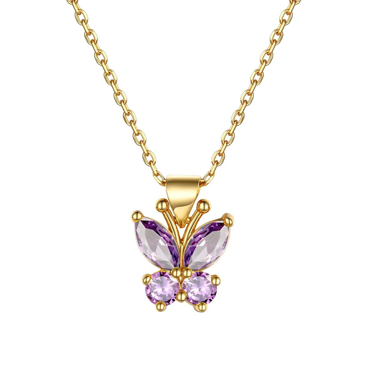 Sterling Silver Birthstone Butterfly Pendant Necklace for Women