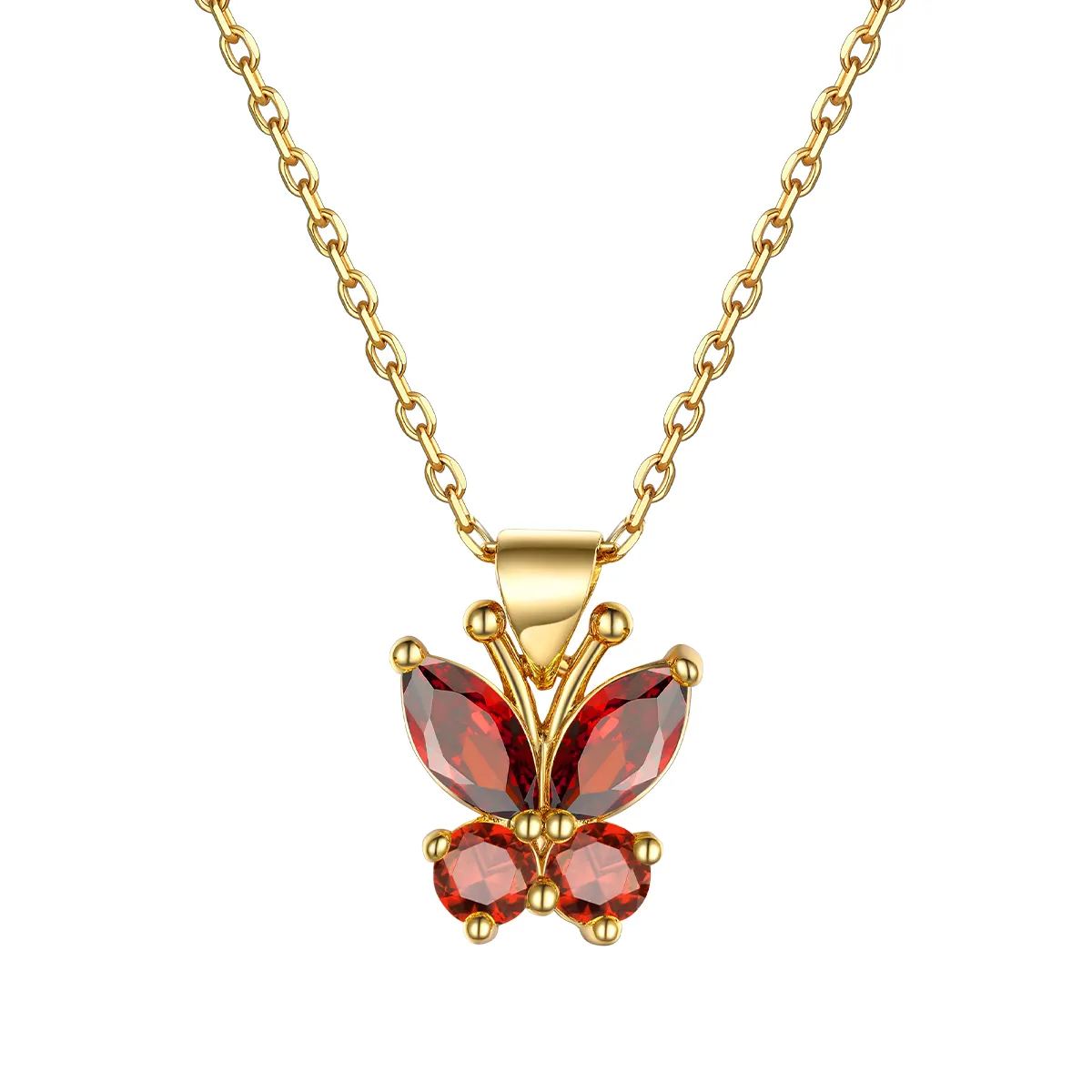 Sterling Silver Birthstone Butterfly Pendant Necklace for Women