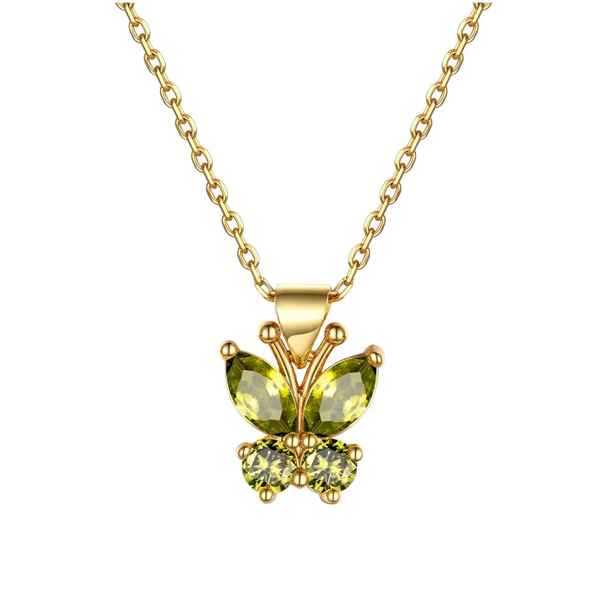 Sterling Silver Birthstone Butterfly Pendant Necklace for Women