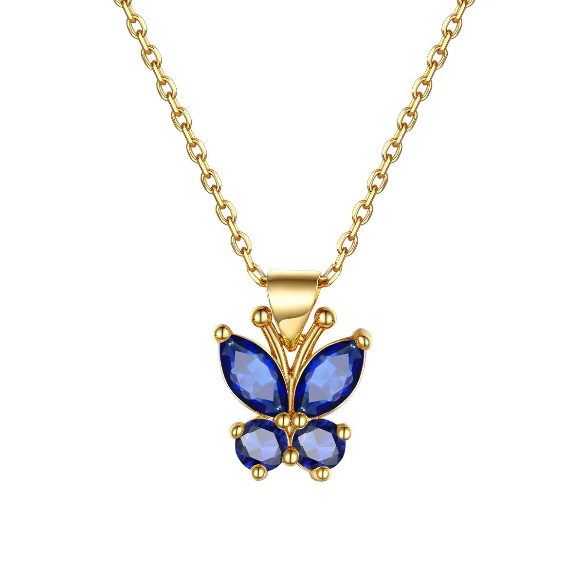 Sterling Silver Birthstone Butterfly Pendant Necklace for Women