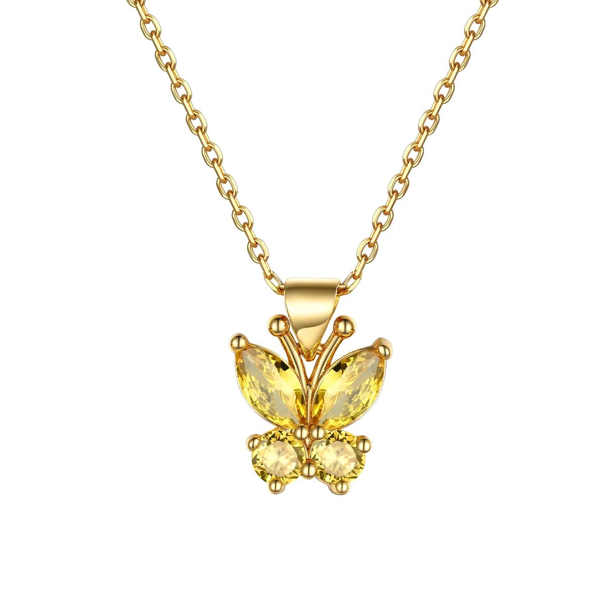 Sterling Silver Birthstone Butterfly Pendant Necklace for Women