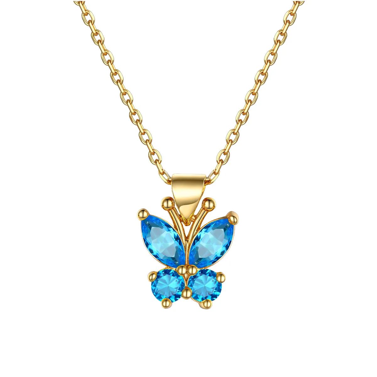 Sterling Silver Birthstone Butterfly Pendant Necklace for Women