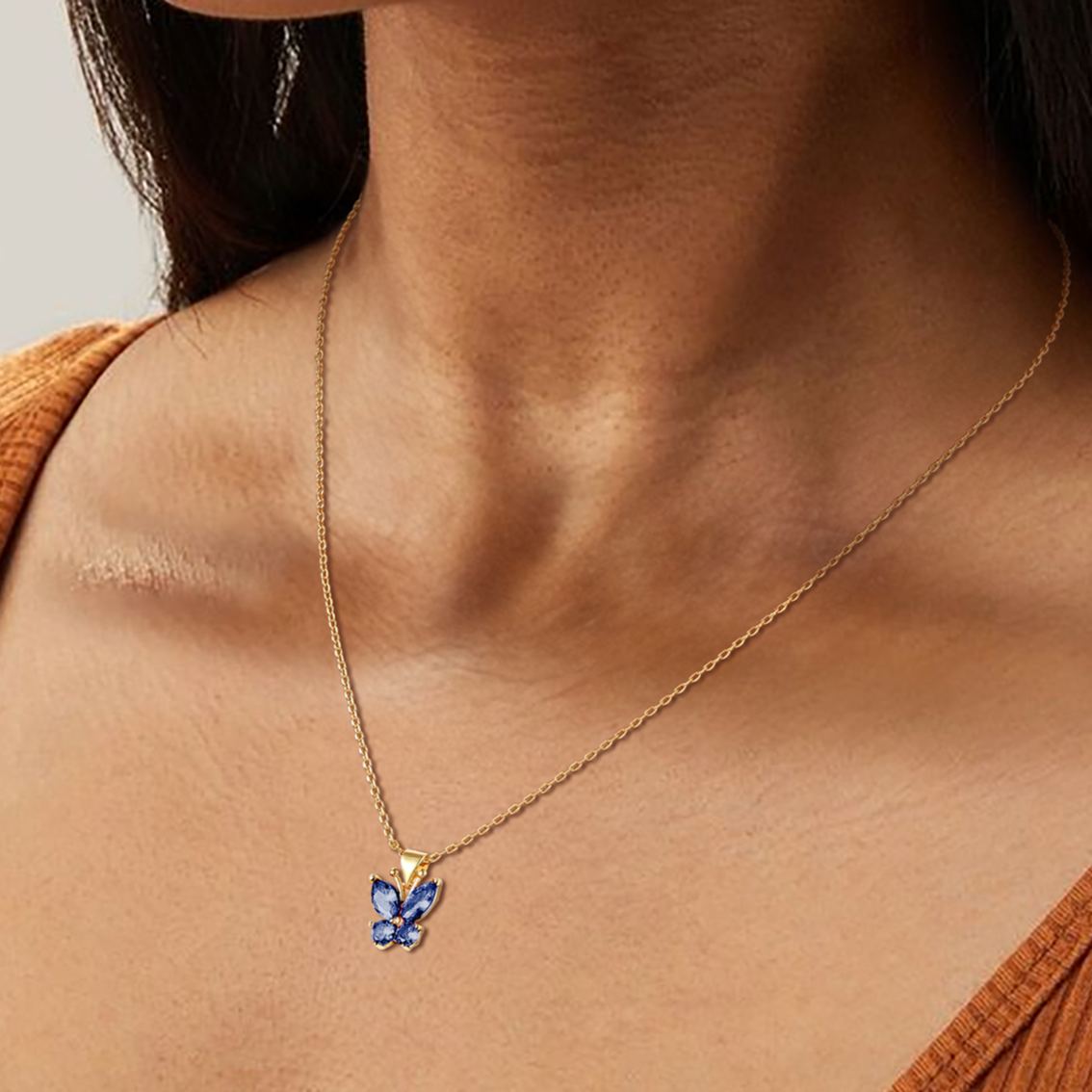 Birthstone Butterfly Pendant Necklace for Women