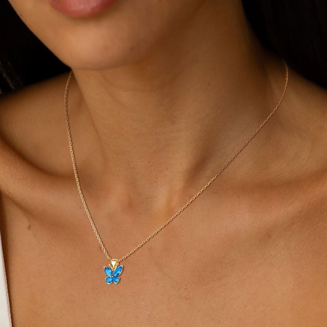 Birthstone Butterfly Pendant Necklace for Women