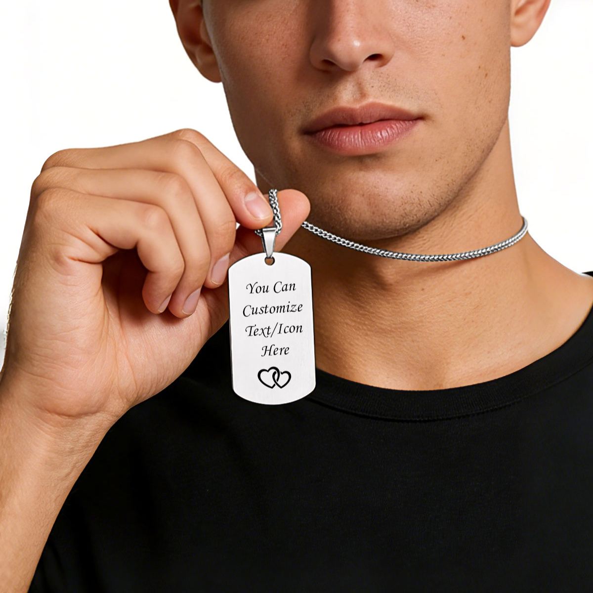 Custom Black & White Photo Dog Tag Necklace for Men