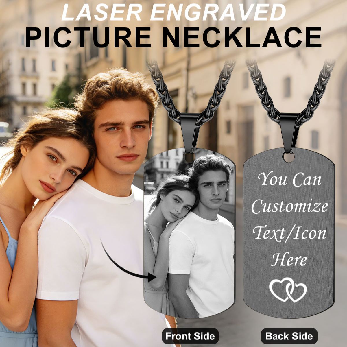Custom Black & White Photo Dog Tag Necklace for Men