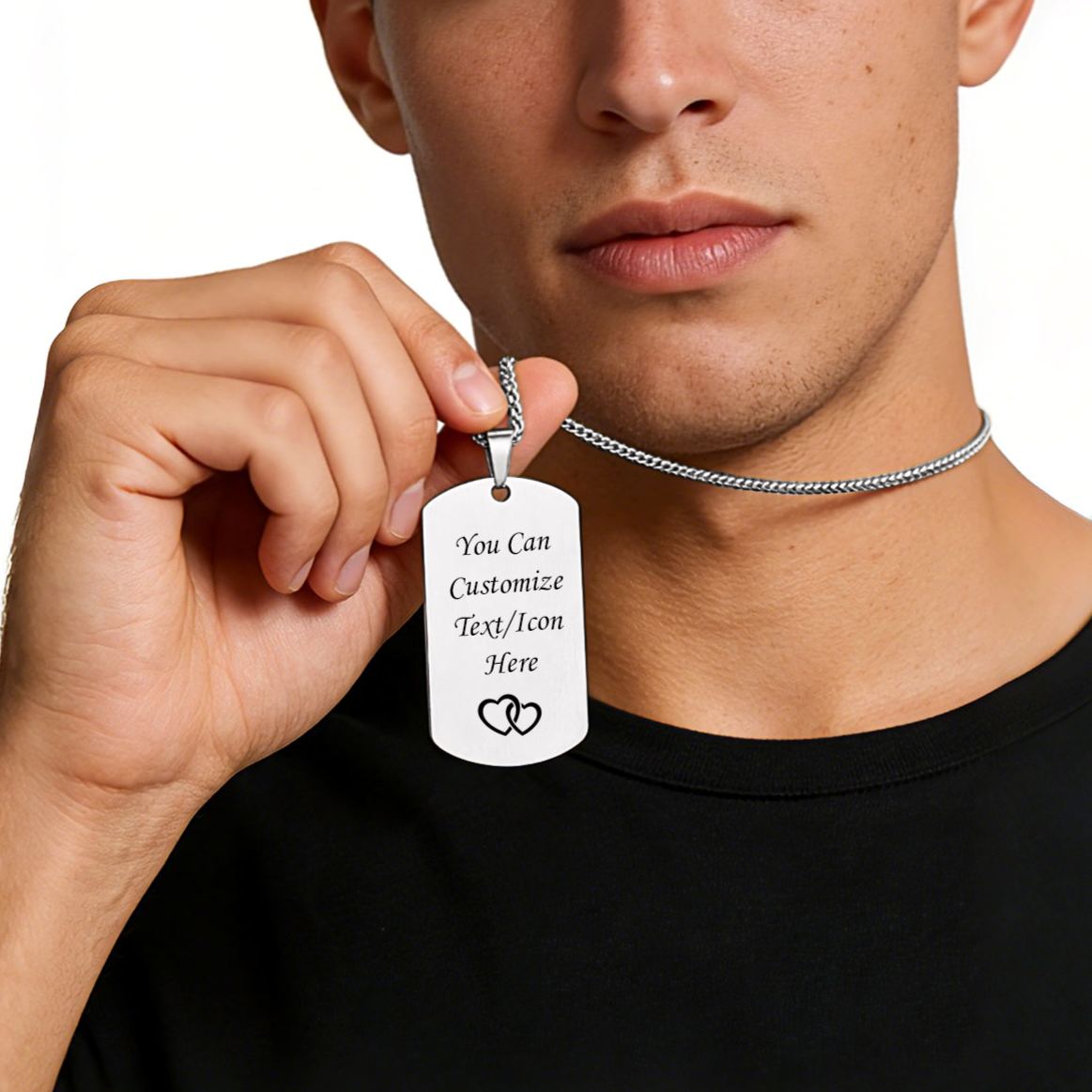 Custom Dog Tag Photo Necklace with Engraved Text gift for men