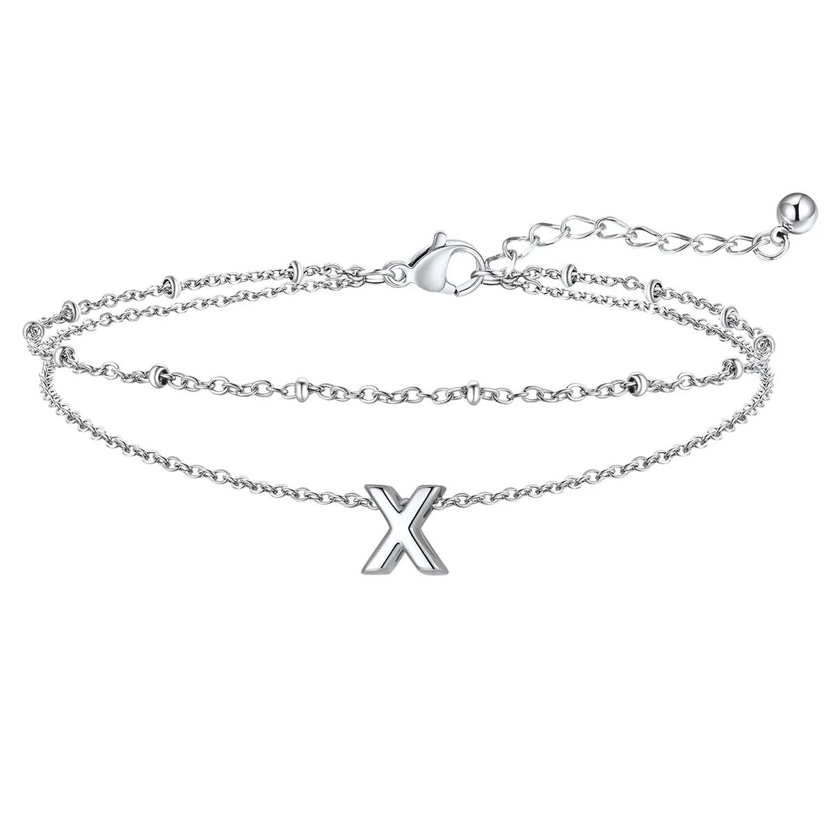 Initial Layered Anklet for Women
