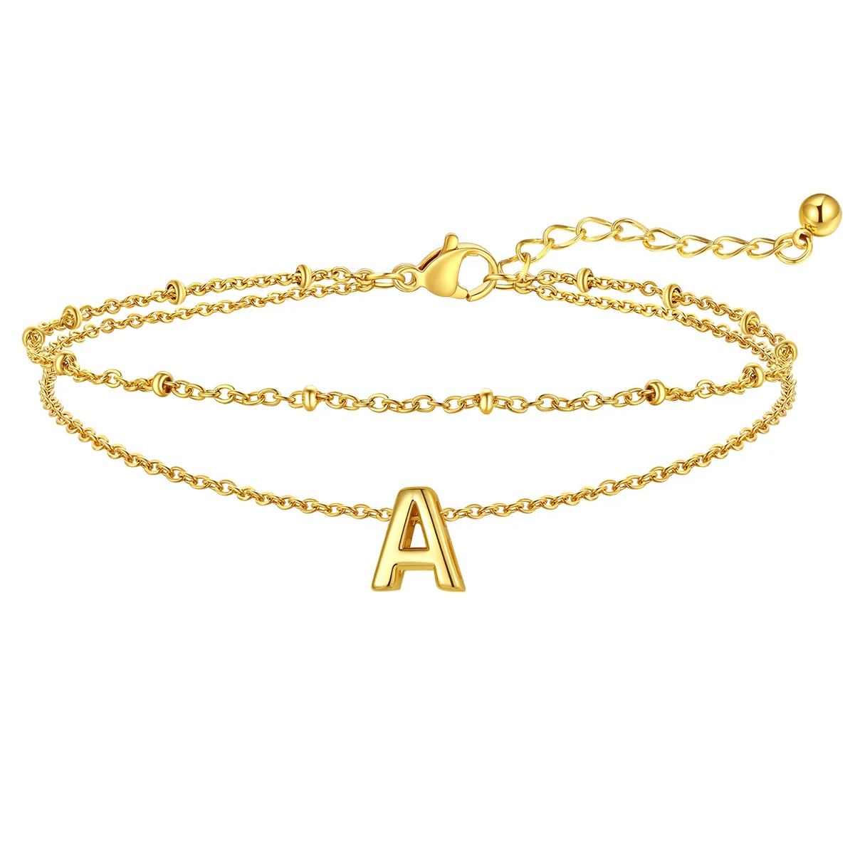 Initial Layered Anklet for Women