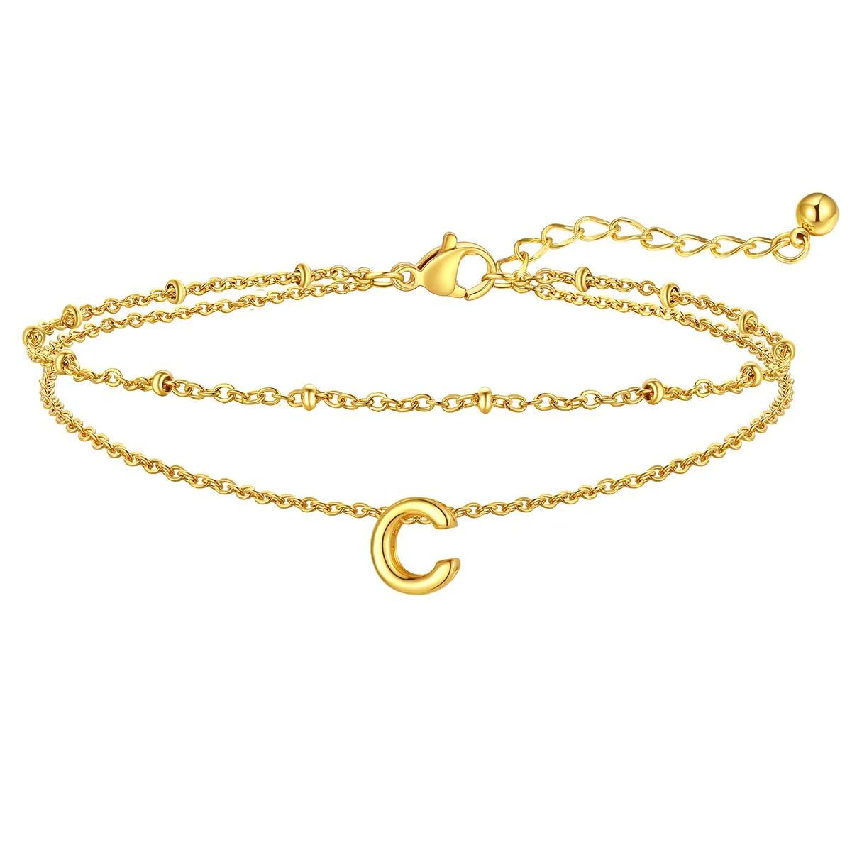 Initial Layered Anklet for Women