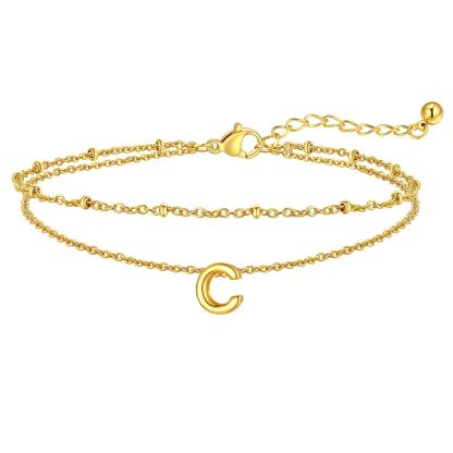 Initial Layered Anklet for Women