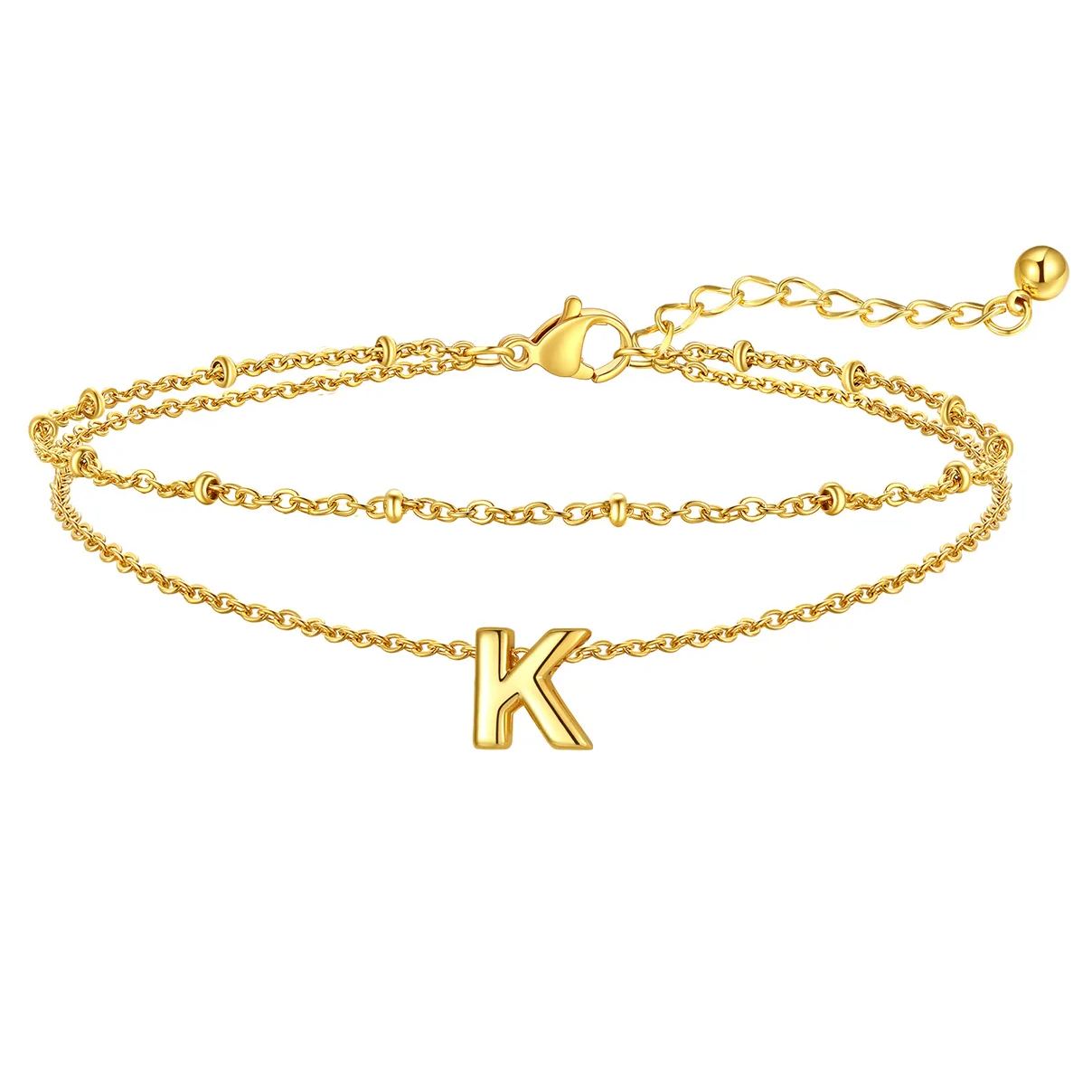 Initial Layered Anklet for Women