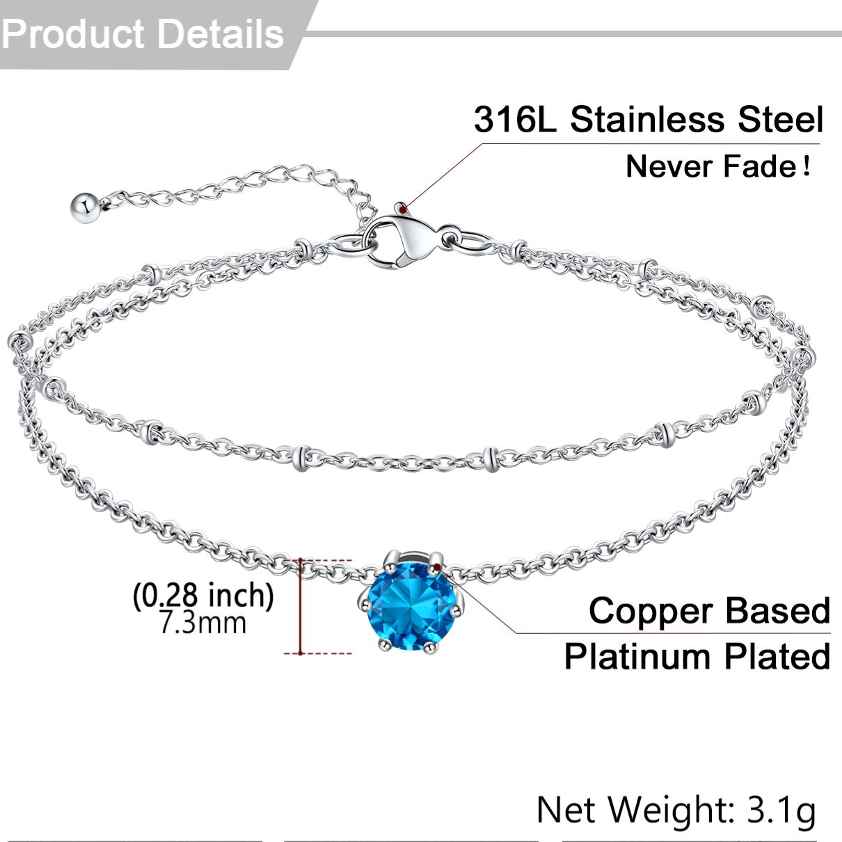 Personalized Round Birthstone Anklet for Women Size