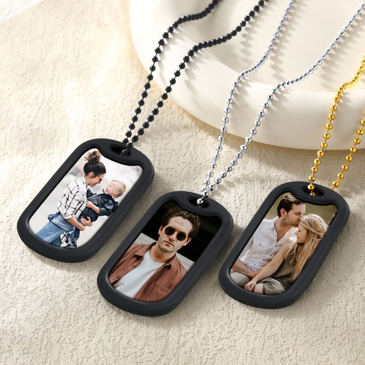 Custom Photo  ID Necklace With Engraving for Men