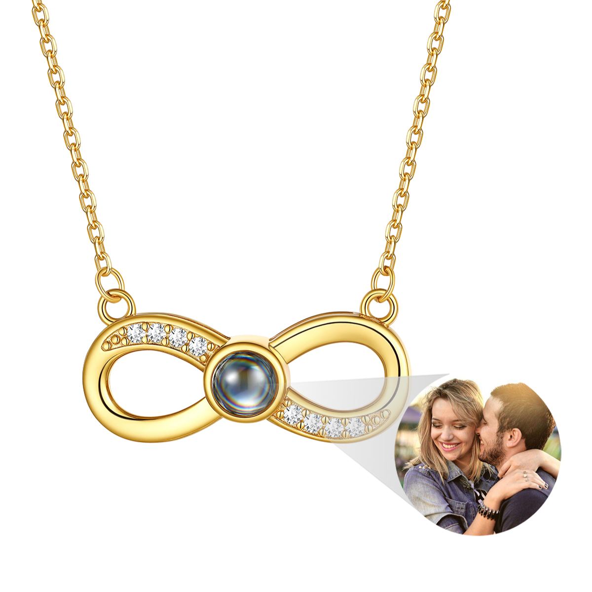 Personalized Infinity Photo Projection Necklace Gold