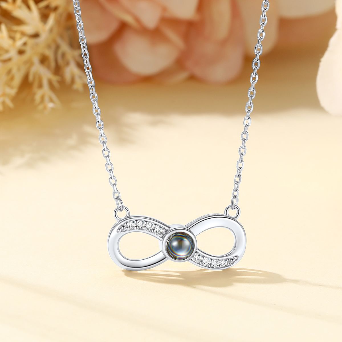 Personalized Infinity Photo Projection Necklace Silver