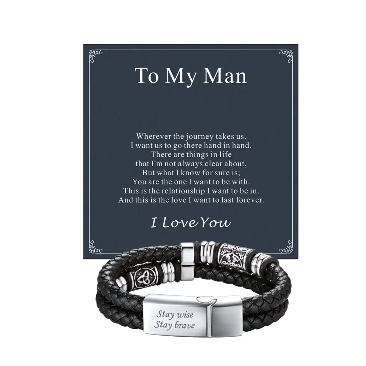 Personalized Braided Leather Bracelet for Men with Greeting Card for men
