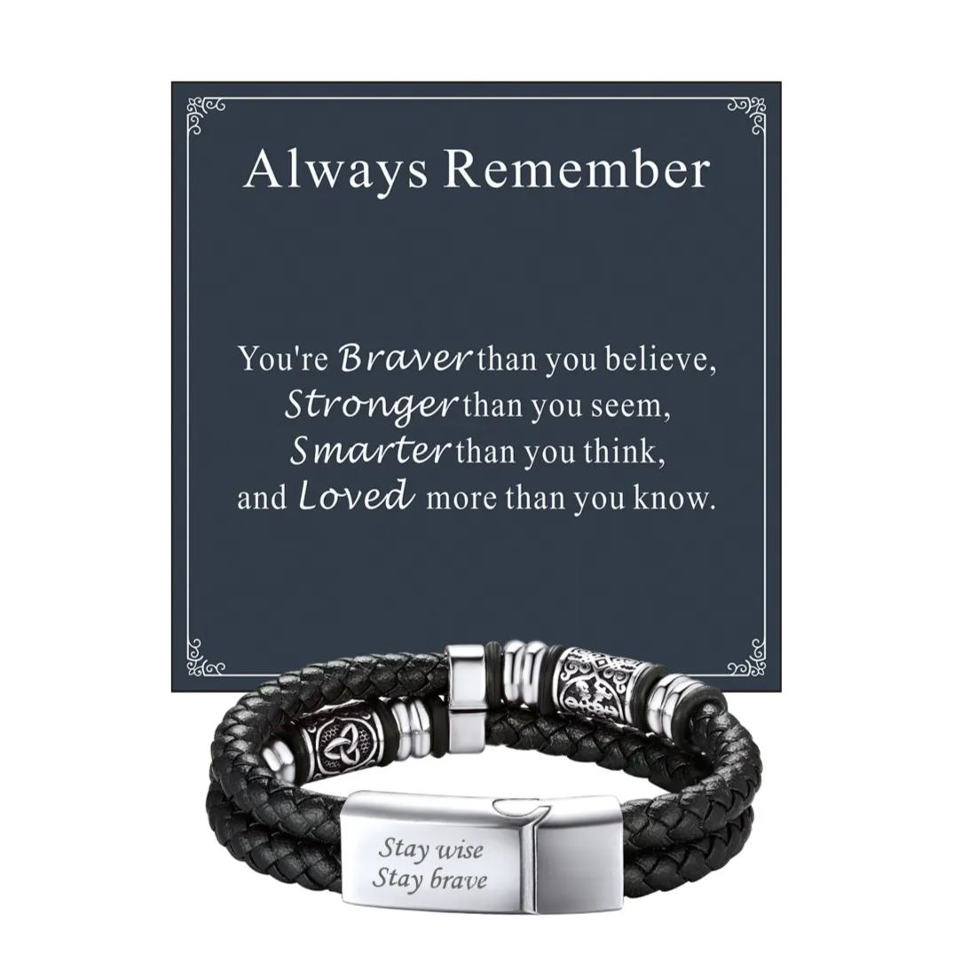 Personalized Braided Leather Bracelet for Men 
