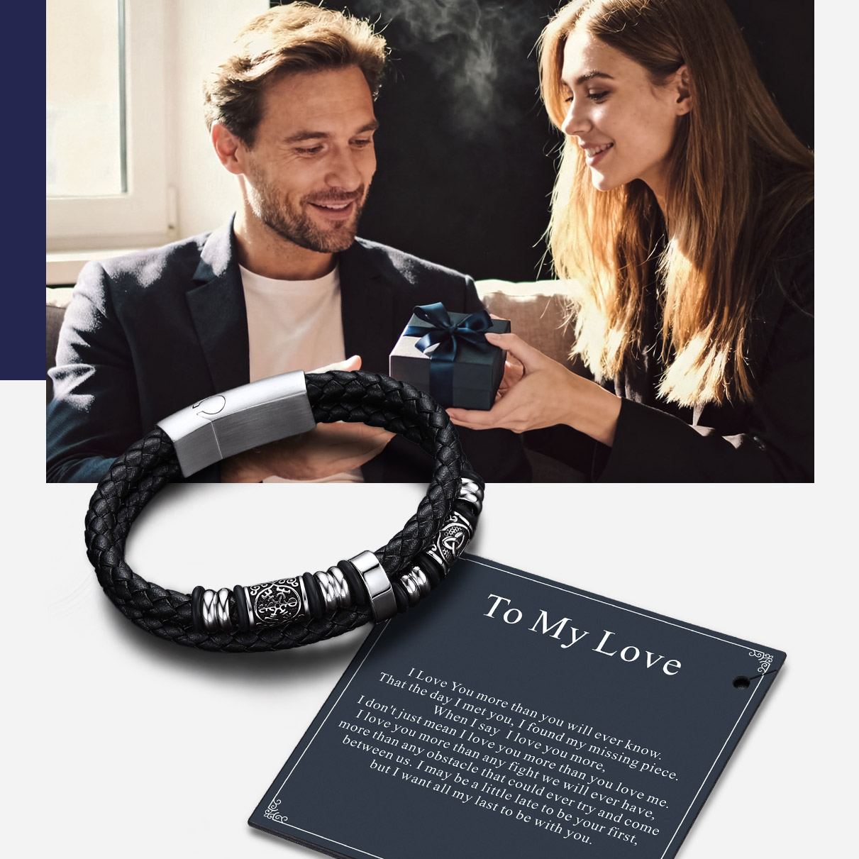 Personalized Braided Leather Bracelet for Men