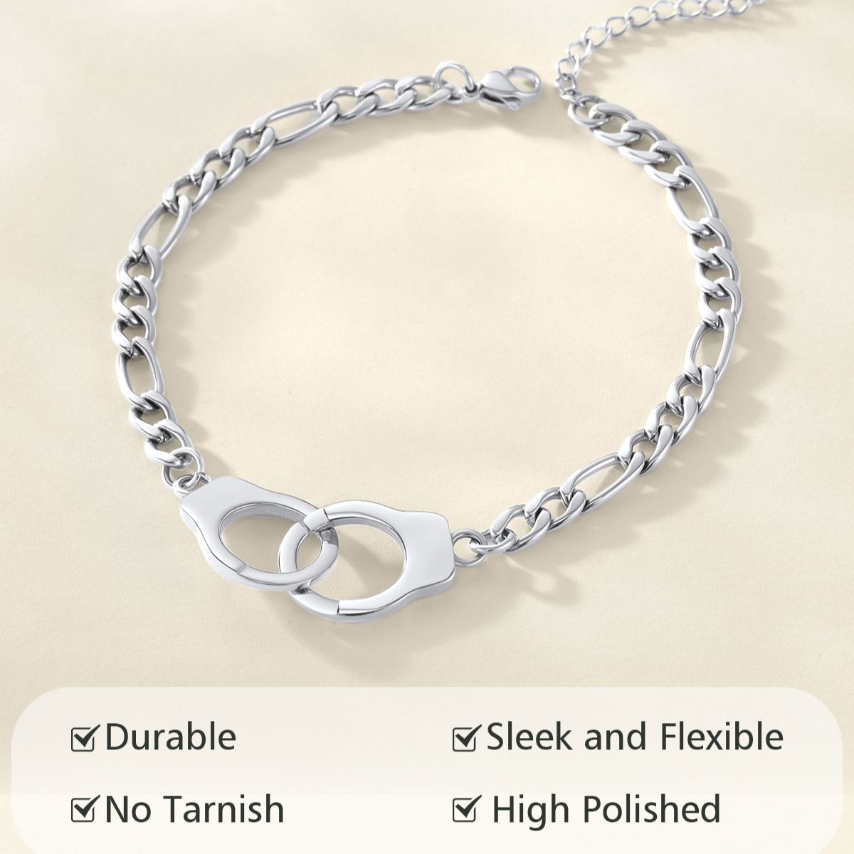 Personalized Handcuff Anklet with Figaro Chain