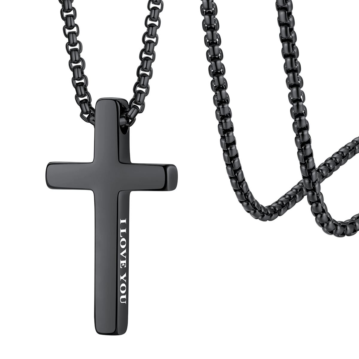 Custom Engraved Cross Necklace for Men Black