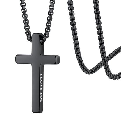 Custom Engraved Cross Necklace for Men Black