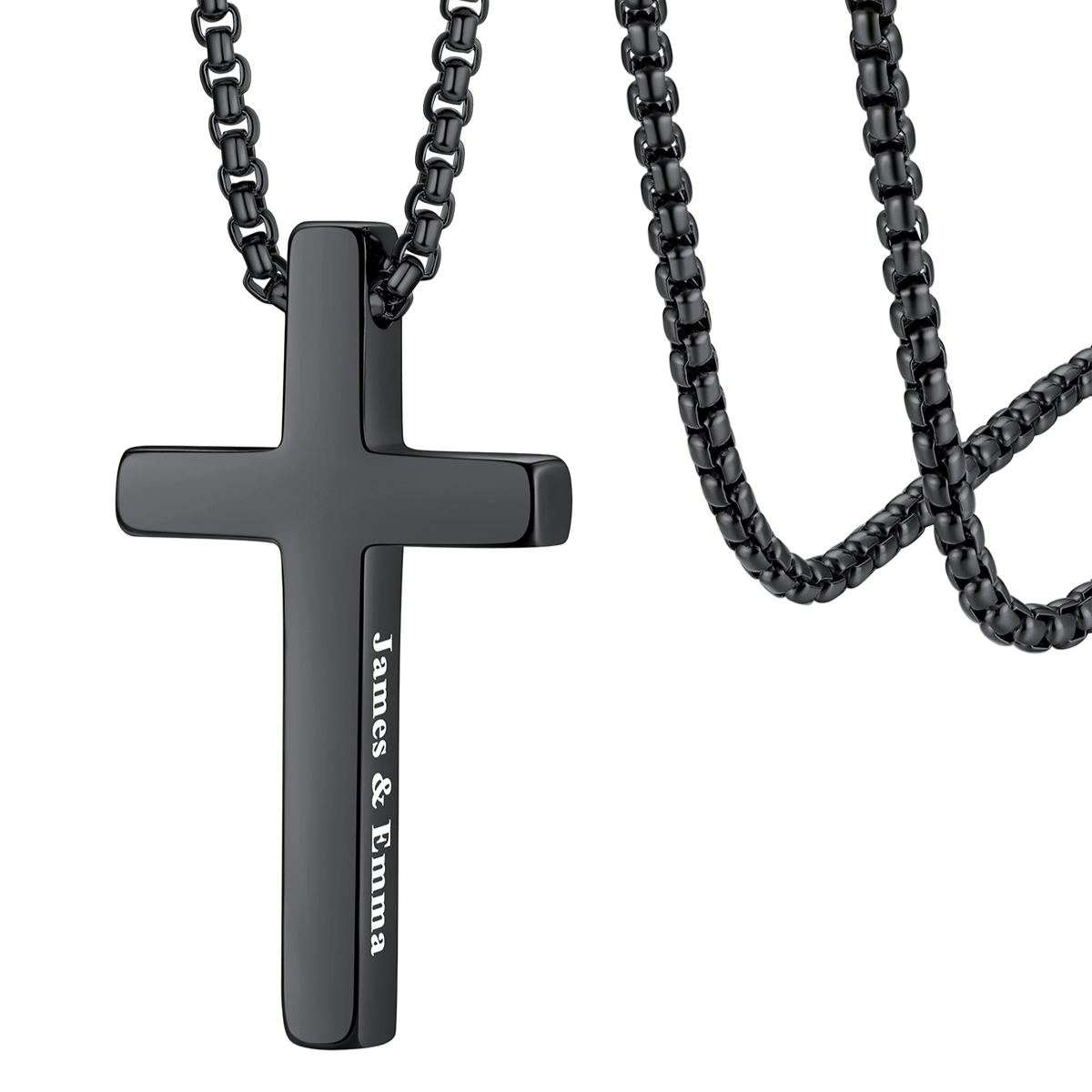 Custom Engraved Cross Necklace for Women Black