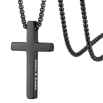 Custom Engraved Cross Necklace for Women Black