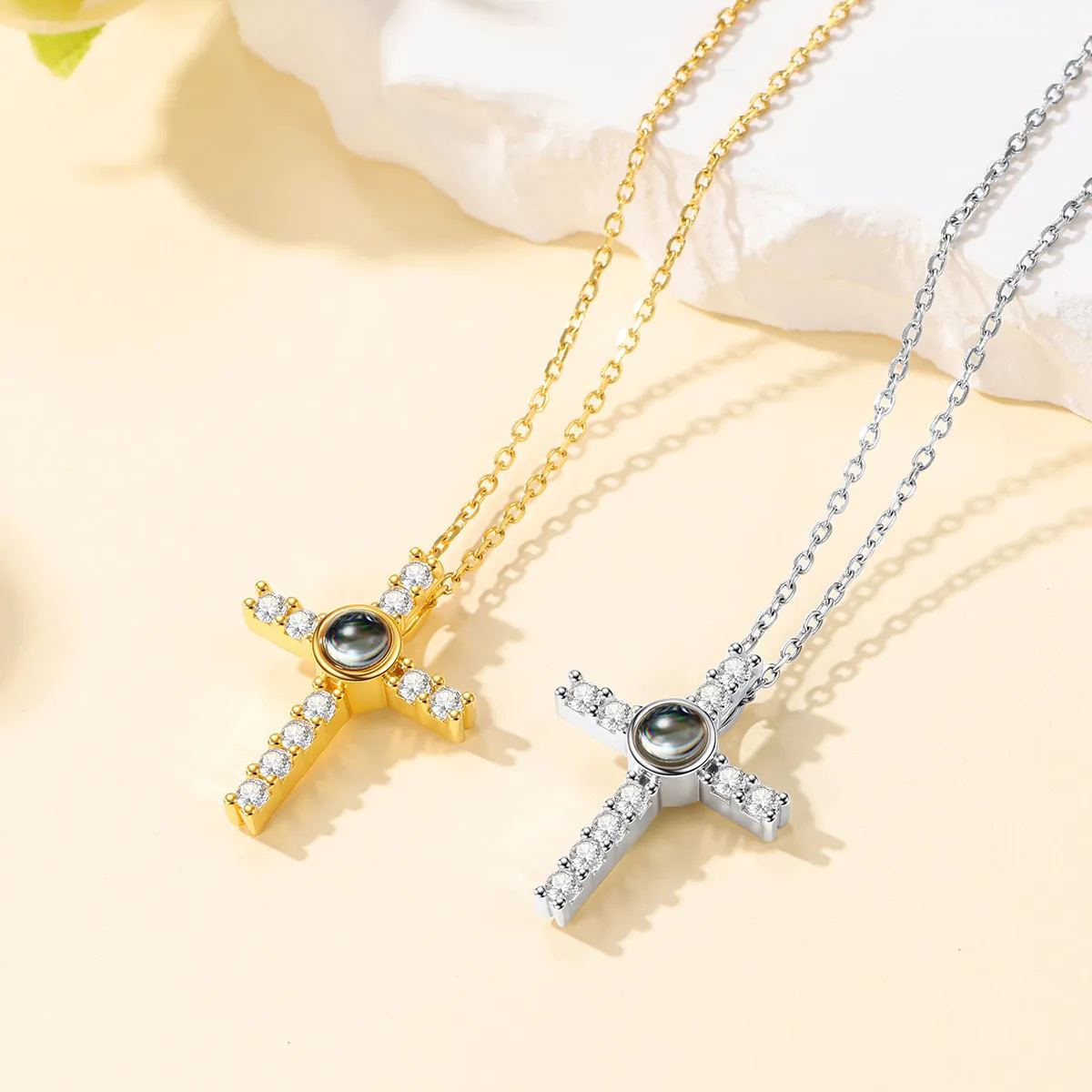 Personalized Photo Projection Cross Necklace for Women
