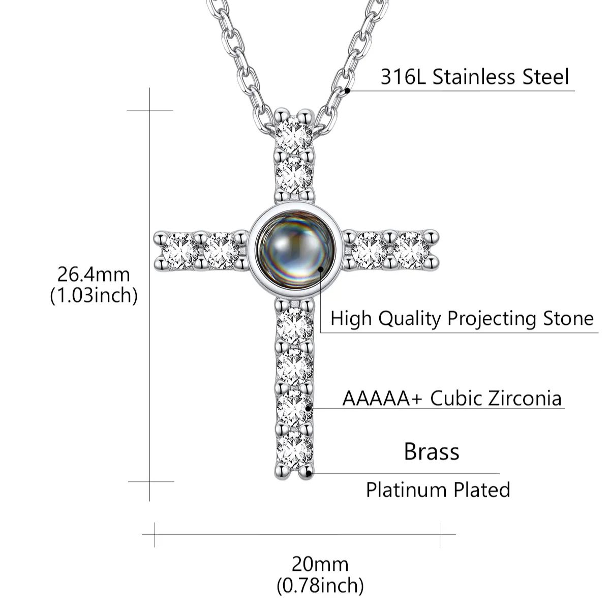 CZ Personalized Photo Projection Cross Necklace for Women Size