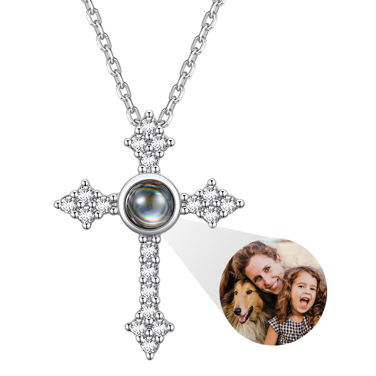 CZ Custom Photo Projection Cross Necklace for Women