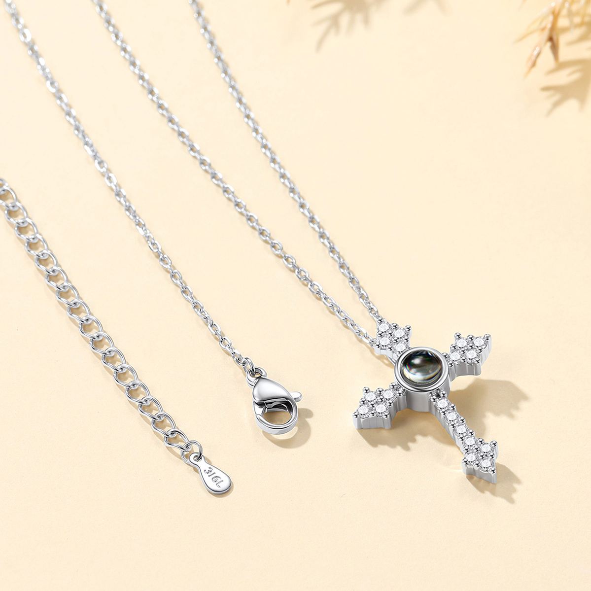 CZ Custom Photo Projection Cross Necklace for Women Silver Jewelry 
