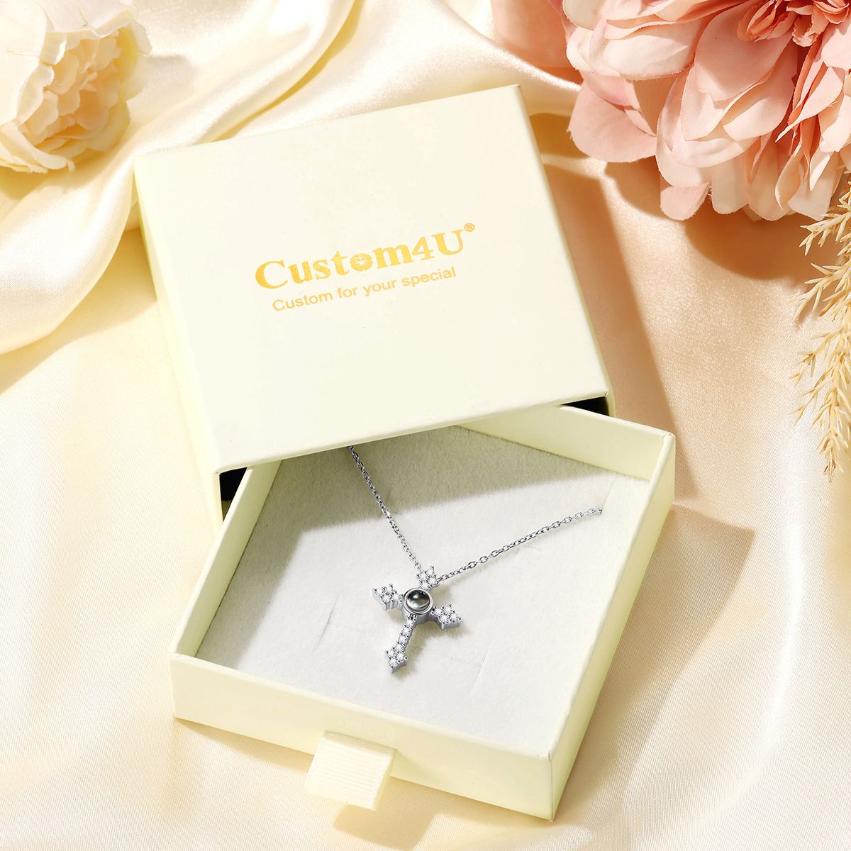 CZ Photo Projection Cross Necklace for Women