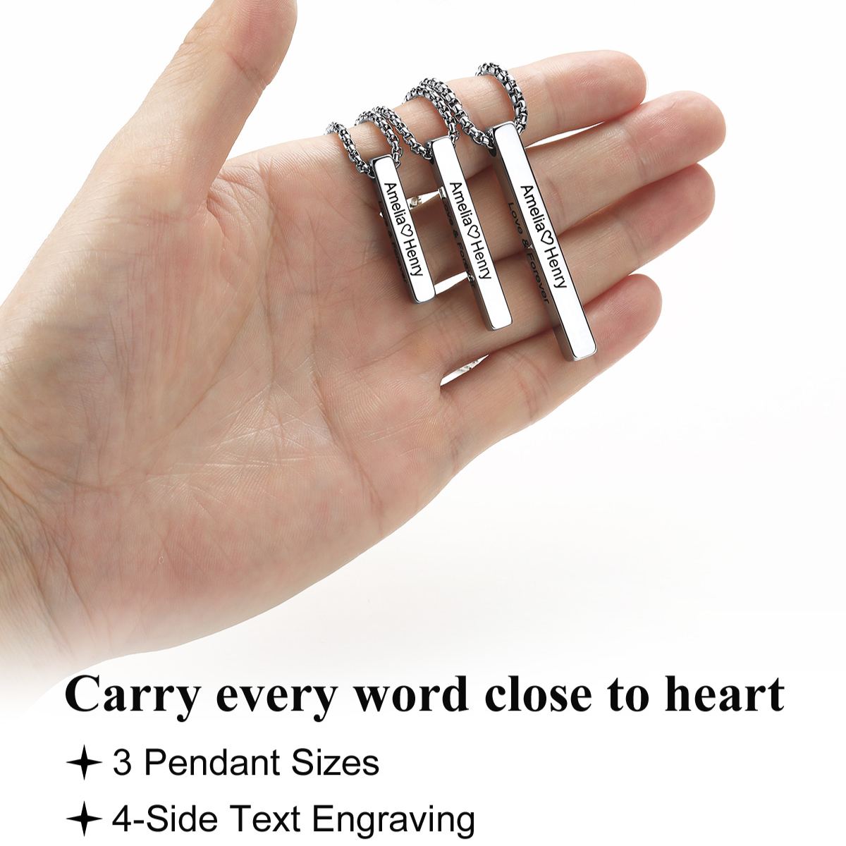 Engraved Vertical Pillar Bar Necklace for Men Women women's day gift