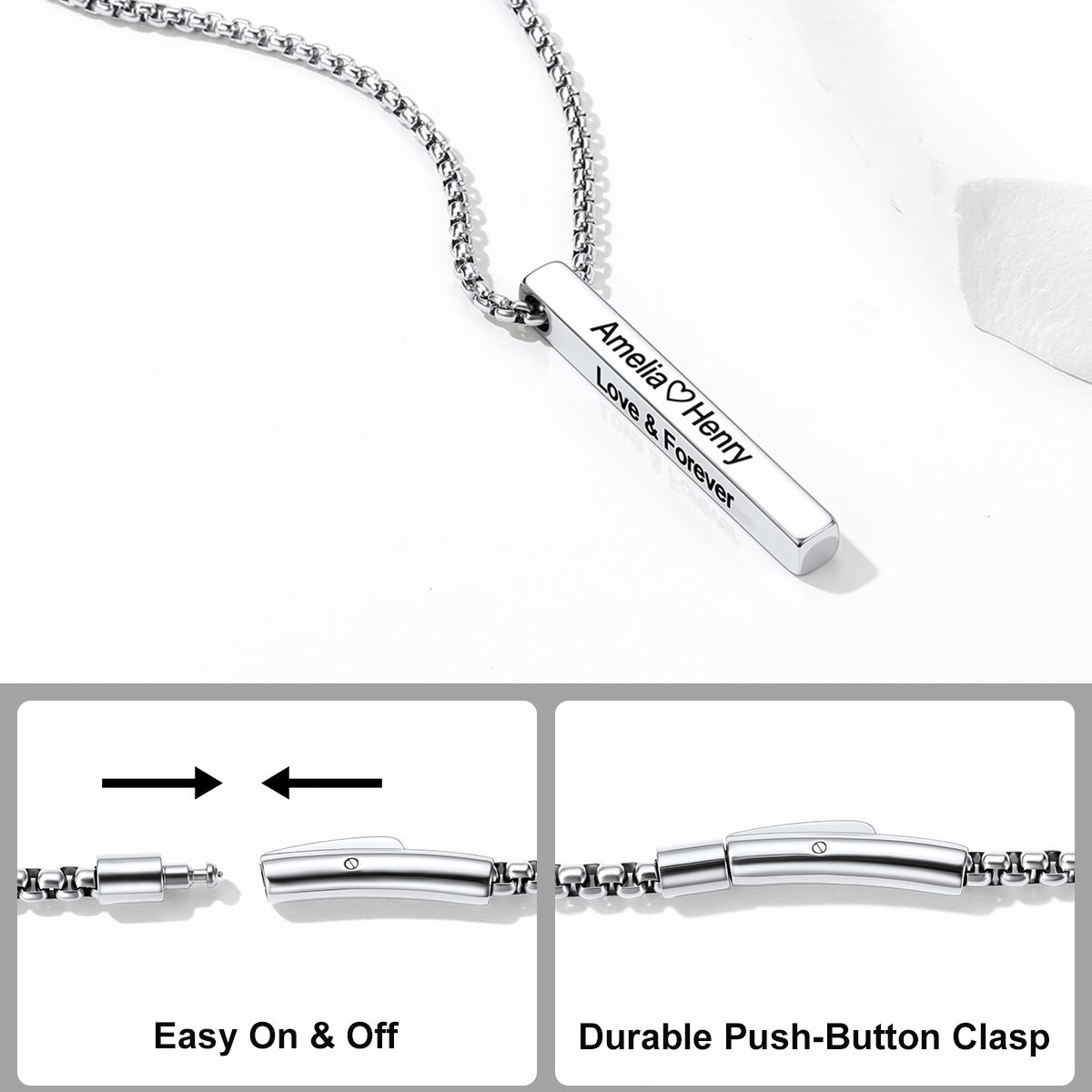 Engraved Vertical Pillar Bar Necklace