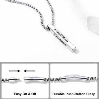 Engraved Vertical Pillar Bar Necklace